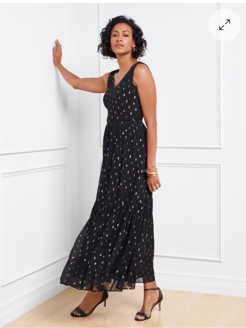Talbots Black Maxi Dress with Gold Dot Print Sz 6